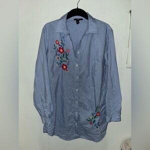 Embroidered Blue Women’s Shirt. Size L. Long enough to be a dress.